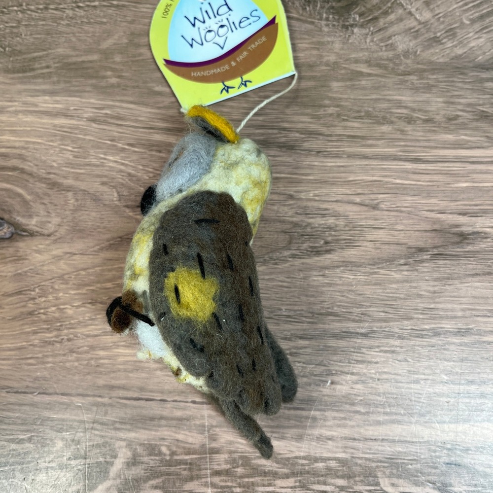 Wild Woolies Great Horned Owl Ornament Brown Yellow Felted Wool Fair Trade NEW - Picture 5 of 9